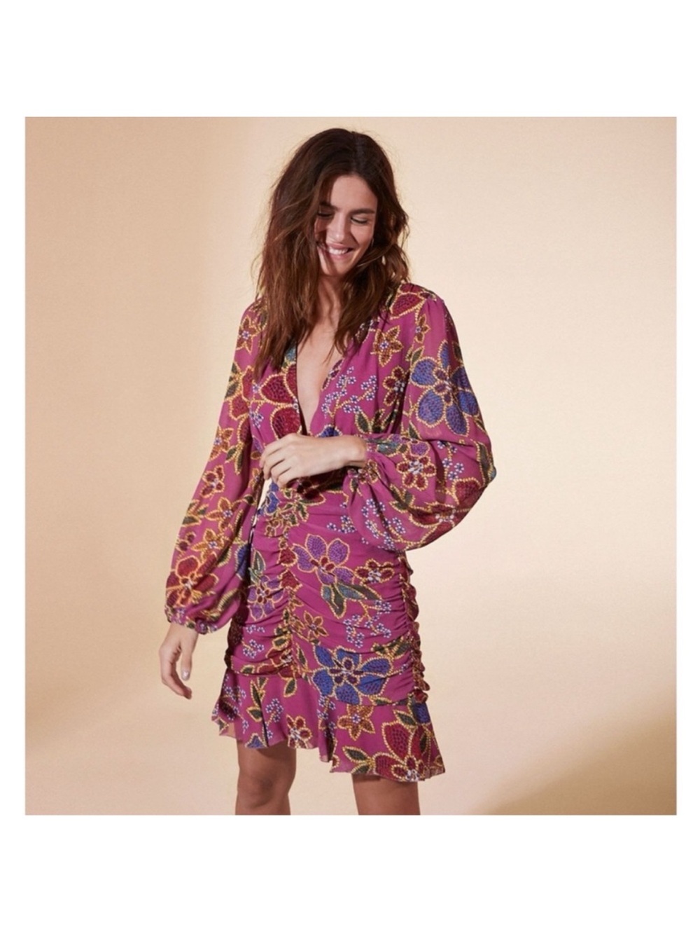 FARM Rio Purple Floral Sparkle Mini Dress M
